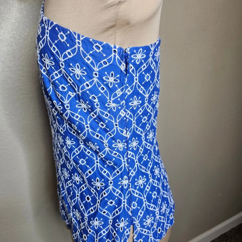 Lilly Pulitzer Delilah Eyelet Top Blue White One Shoulder Puff Sleeve Size 8